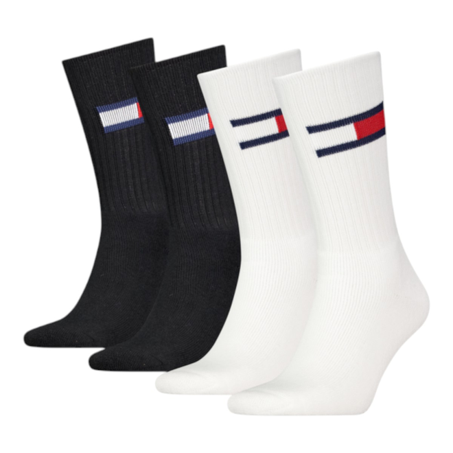 TOMMY HILFIGER TOMMY HILFIGER SKARPETY SKARPETKI DŁUGIE 4 PARY BIAŁE/CZARNE 701229686 001