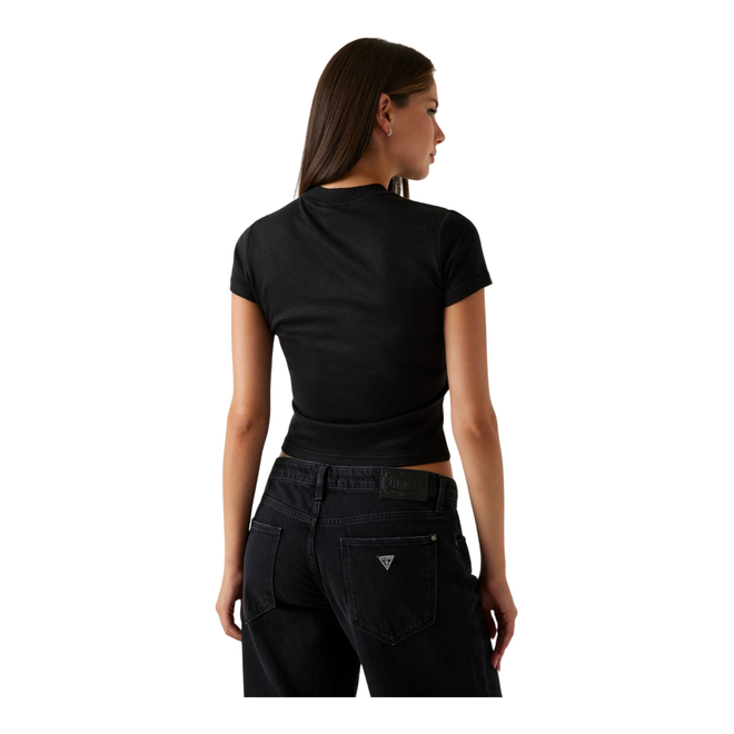 GUESS KOSZULKA DAMSKA T-SHIRT SS LICIA MOCK NK TOP CZARNA W5BP07KCGM2 JEBH