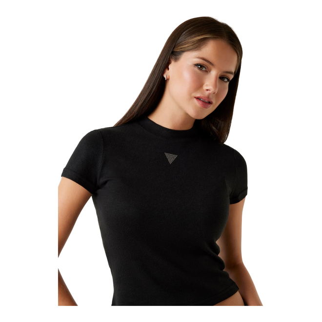 GUESS KOSZULKA DAMSKA T-SHIRT SS LICIA MOCK NK TOP CZARNA W5BP07KCGM2 JEBH