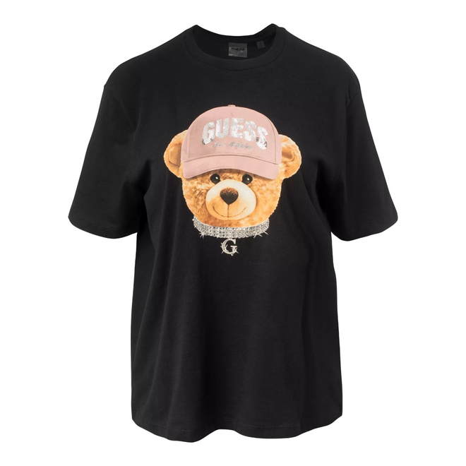 GUESS KOSZULKA DAMSKA T-SHIRT TEDDY BEAR HAT SS CZARNA V5BI09I3Z14 JBLK