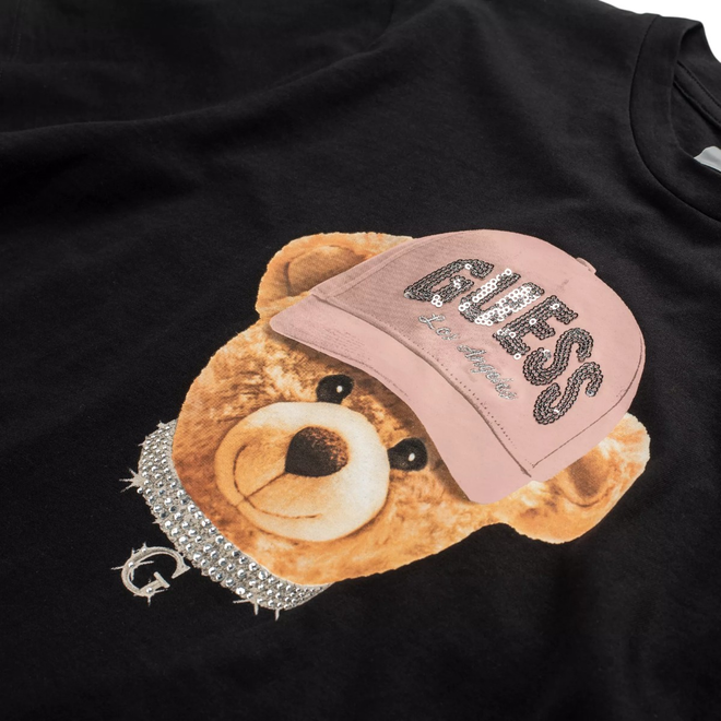 GUESS KOSZULKA DAMSKA T-SHIRT TEDDY BEAR HAT SS CZARNA V5BI09I3Z14 JBLK
