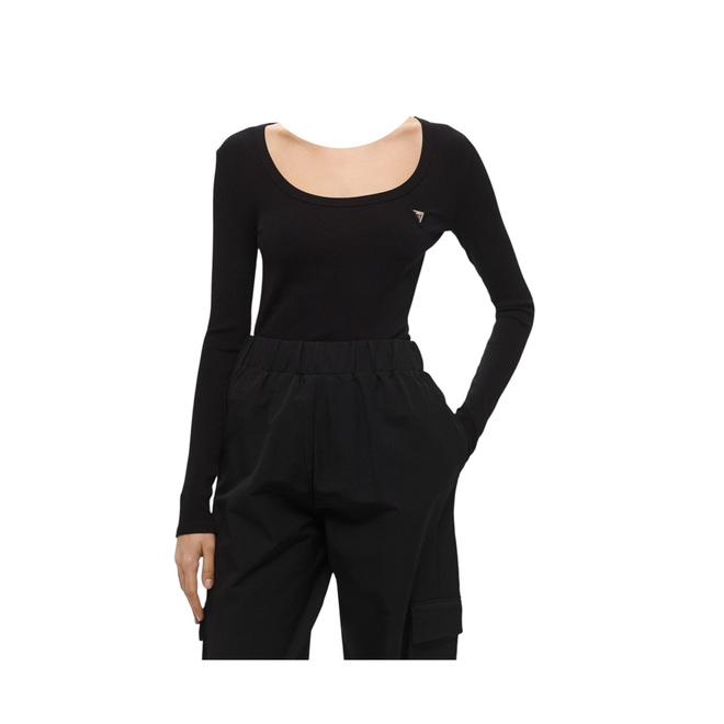 GUESS KOSZULKA DAMSKA Z DŁUGIM RĘKAWEM COLETTE LS RIB TOP CZARNA V4BP07K8RT2 JBLK