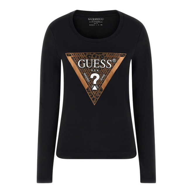 GUESS KOSZULKA DAMSKA Z DŁUGIM RĘKAWEM LS CN LEO TRIANGLE TEE CZARNA W5BI75J1314 JBLK