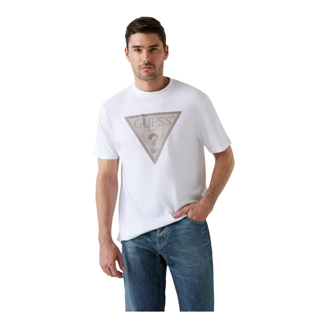 GUESS KOSZULKA MĘSKA T-SHIRT CN SS TRIANGLE LOGO BIAŁA M5BI04I3Z14 G011