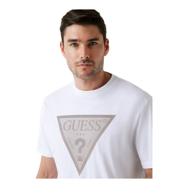 GUESS KOSZULKA MĘSKA T-SHIRT CN SS TRIANGLE LOGO BIAŁA M5BI04I3Z14 G011