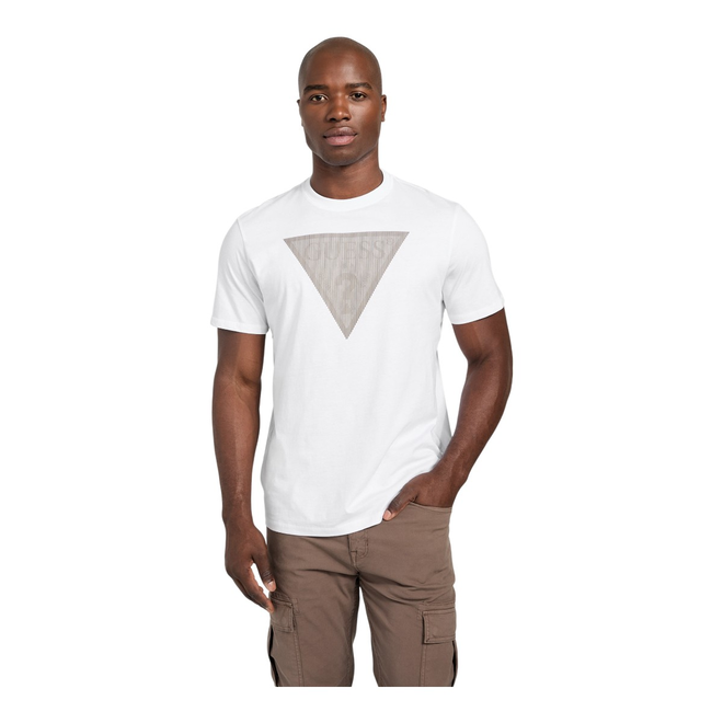 GUESS KOSZULKA MĘSKA T-SHIRT CN SS TRIANGLE LOGO BIAŁA M5BI04I3Z14 G011