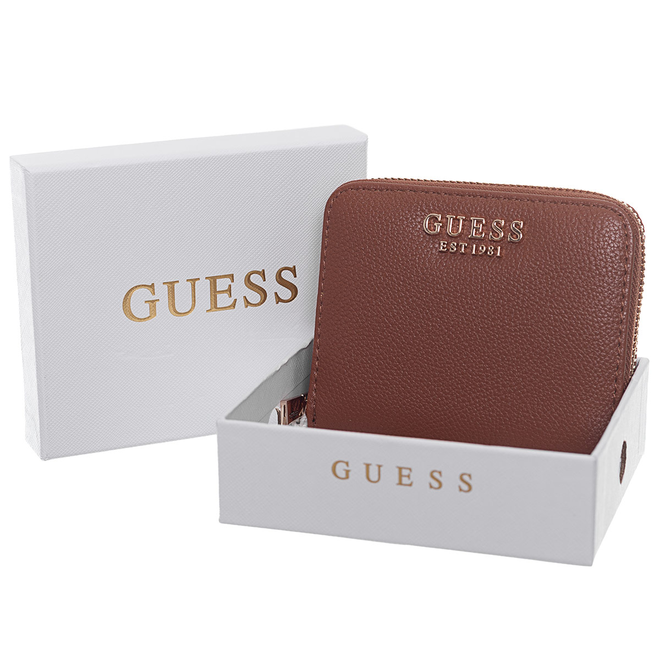 GUESS PORTFEL DAMSKI GREGORIA SLG SMALL ZIP BRĄZOWY SWBG8546137 COG