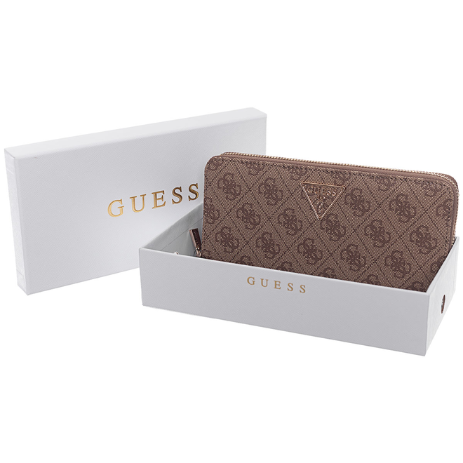 GUESS PORTFEL DAMSKI LAUREL II SLG LARGE ZIP BRĄZOWY/LATTE SWSG7459146 LTL