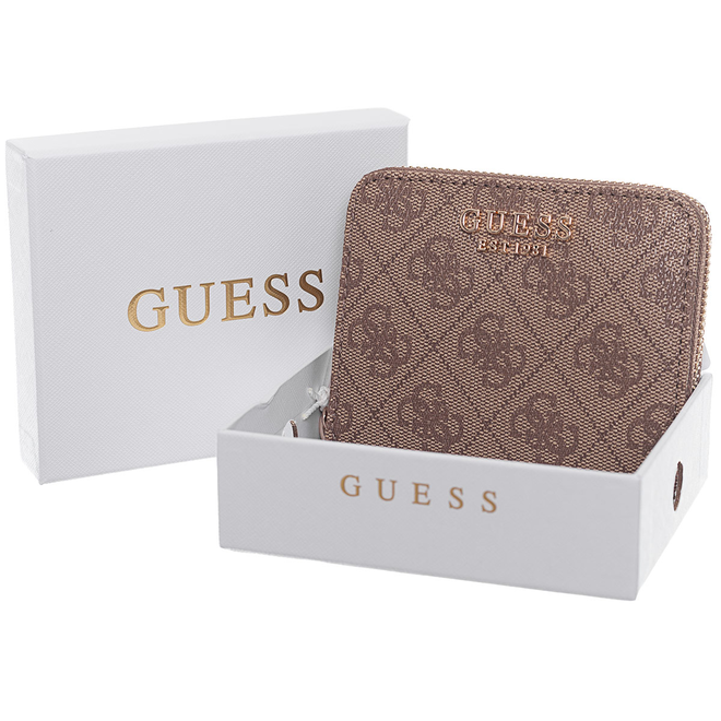 GUESS PORTFEL DAMSKI LAUREL II SLG SMALL ZIP BRĄZOWY SWSG7459137 LTL