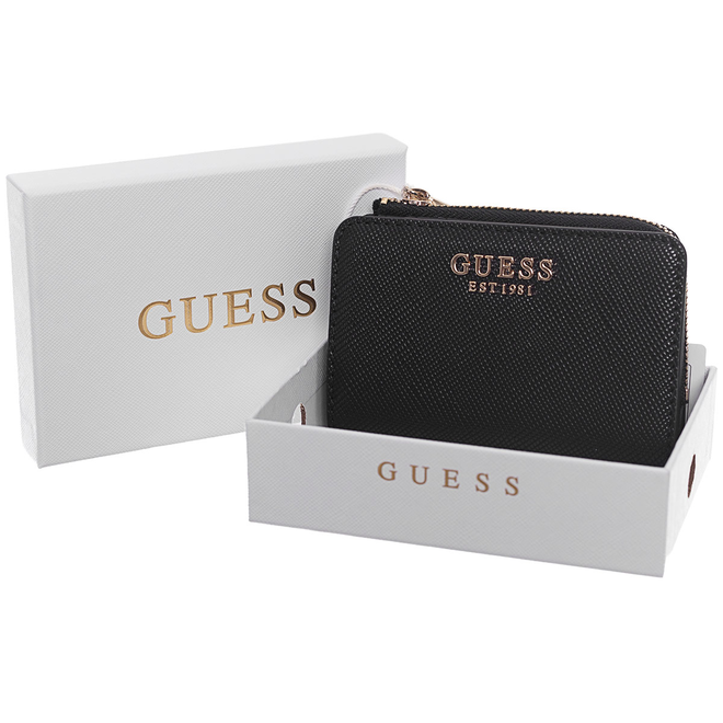 GUESS PORTFEL DAMSKI LAUREL II SLG SMALL ZIP CZARNY SWZG7459156 BLA