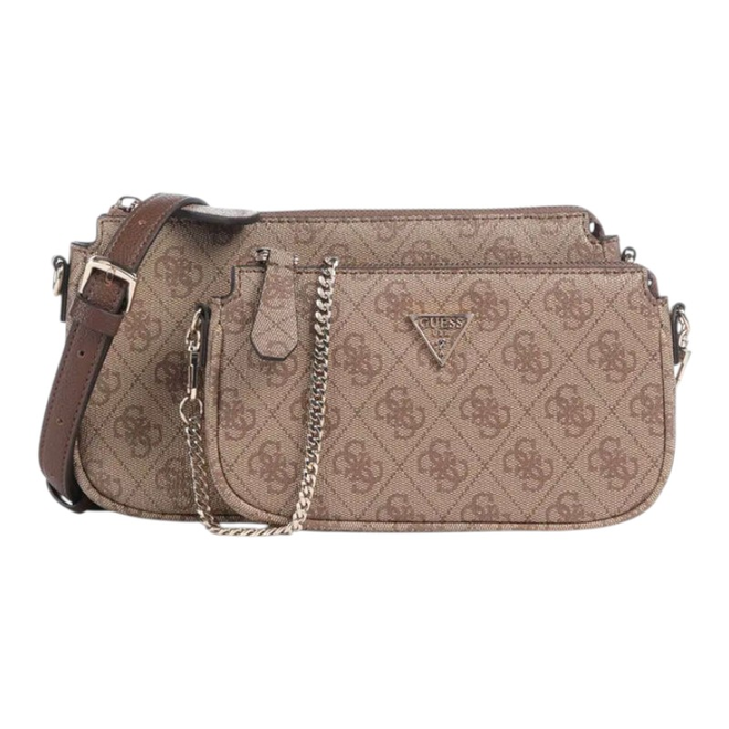 GUESS TOREBKA DAMSKA NOELLE II DOUBLE POUCH BRĄZOWA/LATTE HWBG9672710 LGW