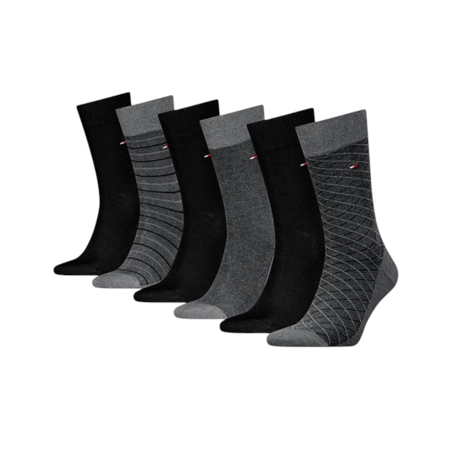 TOMMY HILFIGER MĘSKIE SKARPETY SKARPETKI GIFTBOX PREZENT 6P SZARE/CZARNE 701235373 003