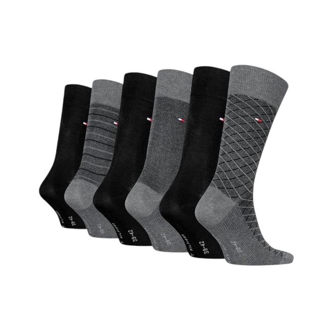 TOMMY HILFIGER MĘSKIE SKARPETY SKARPETKI GIFTBOX PREZENT 6P SZARE/CZARNE 701235373 003