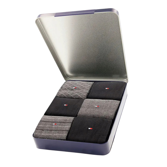 TOMMY HILFIGER MĘSKIE SKARPETY SKARPETKI GIFTBOX PREZENT 6P SZARE/CZARNE 701235373 003