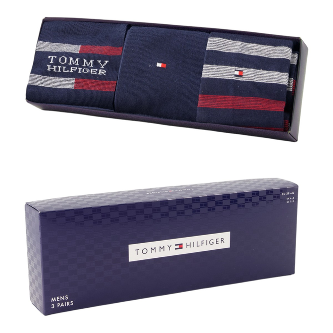 TOMMY HILFIGER SKARPETY SKARPETKI 3P GIFTBOX PREZENT GRANATOWE 701235376 001