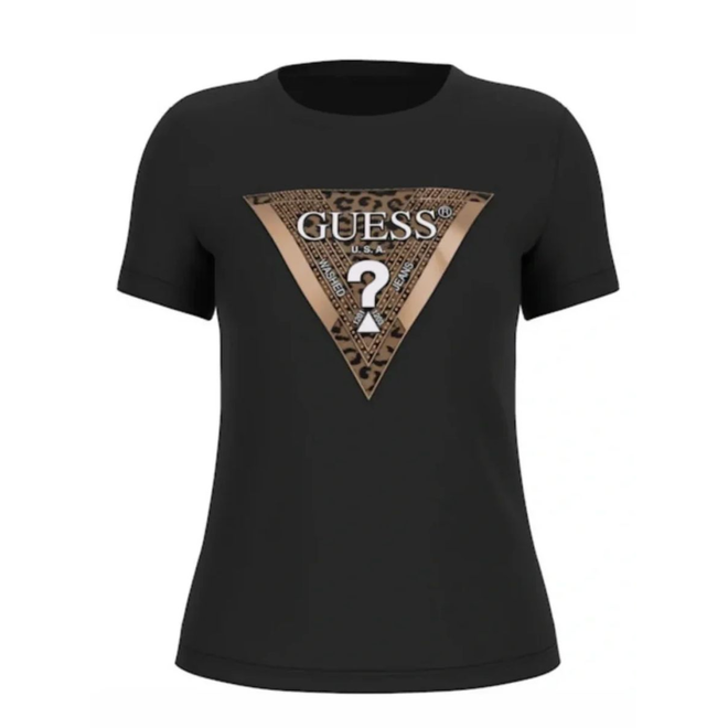 GUESS KOSZULKA DAMSKA T-SHIRT SS CN LEO TRIANGLE TEE CZARNA W5BI28J1314 JBLK
