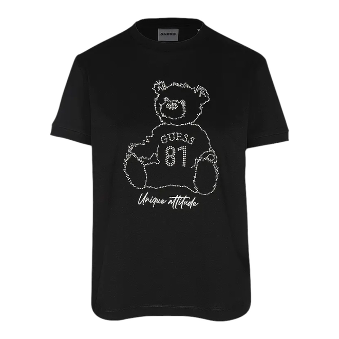 GUESS KOSZULKA DAMSKA UNIQUE ATTITUDE SS CZARNA V5BI16K8FQ4 JBLK
