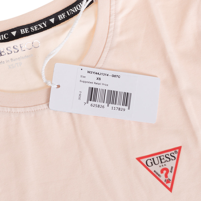 GUESS KOSZULKA DAMSKA T-SHIRT SS CN MINI TRIANGLE POMARAŃCZOWA W2YI44J1314 G67C