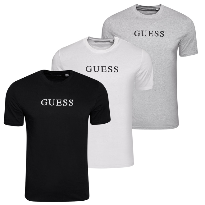 GUESS KOSZULKA MĘSKA T-SHIRT TEE CN LOGO 3PACK CZARNA/BIAŁA/SZARA U6GG04KCAM1 FJ3M