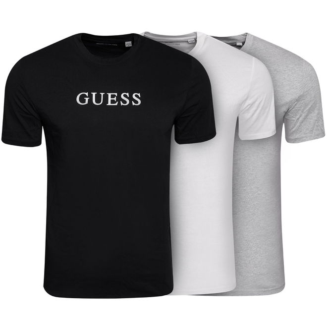GUESS KOSZULKA MĘSKA T-SHIRT TEE CN LOGO 3PACK CZARNA/BIAŁA/SZARA U6GG04KCAM1 FJ3M