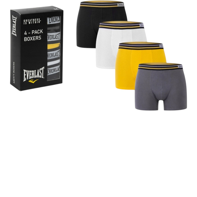 EVERLAST BOKSERKI MĘSKIE MAJTKI 4 PAK CZARNE/BIAŁE/ŻÓŁTE/POPIELATE BM074