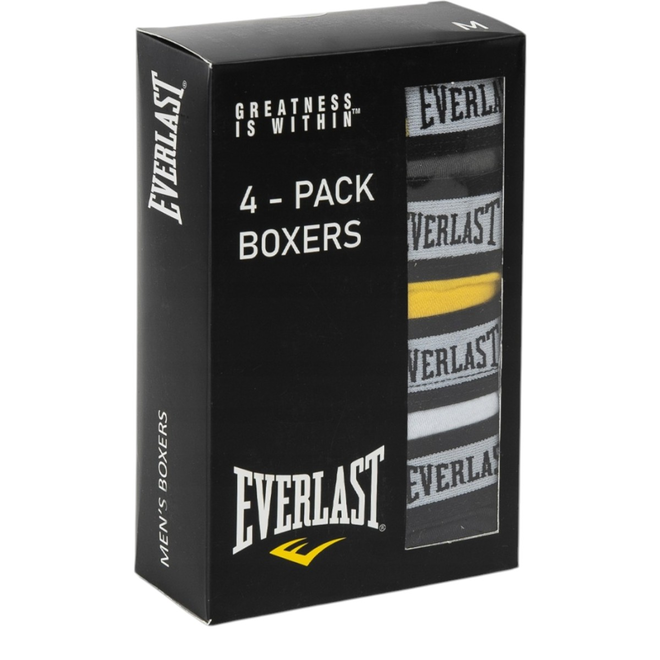 EVERLAST BOKSERKI MĘSKIE MAJTKI 4 PAK CZARNE/BIAŁE/ŻÓŁTE/POPIELATE BM074