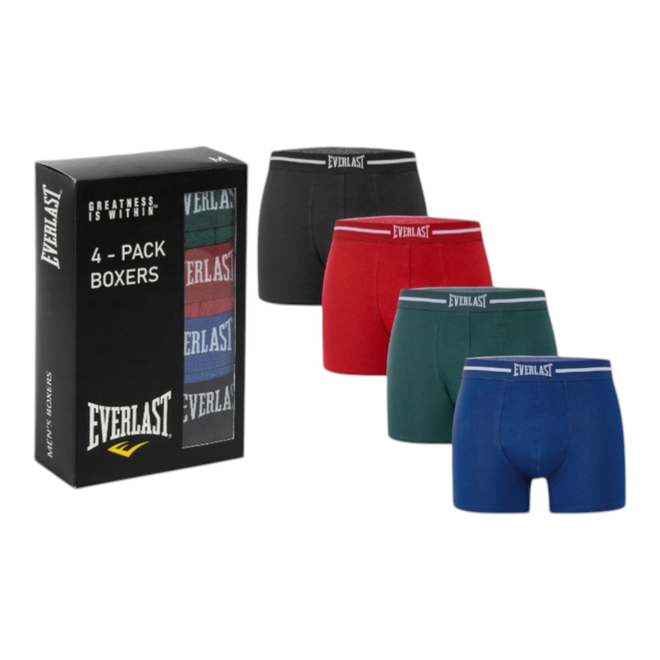 EVERLAST BOKSERKI MĘSKIE MAJTKI 4 PAK CZARNE/CZERWONE/ZIELONE/NIEBIESKIE BM064