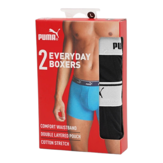 PUMA BOKSERKI MĘSKIE MAJTKI PUMA ELEMENTS MEN LOGO ELASTIC BOXER 2P CZARNE 938748 02