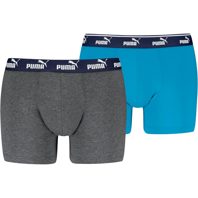 PUMA BOKSERKI MĘSKIE MAJTKI PUMA ELEMENTS MEN LOGO ELASTIC BOXER 2P SZARE/NIEBIESKIE 938748 01