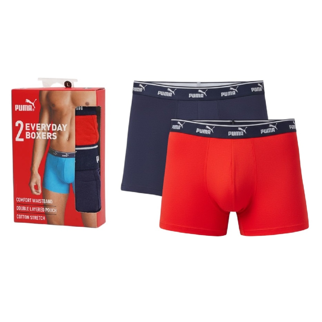 PUMA BOKSERKI MĘSKIE MAJTKI PUMA ELEMENTS MEN LOGO ELASTIC BOXER 2P GRANATOWE/CZERWONE 938748 05