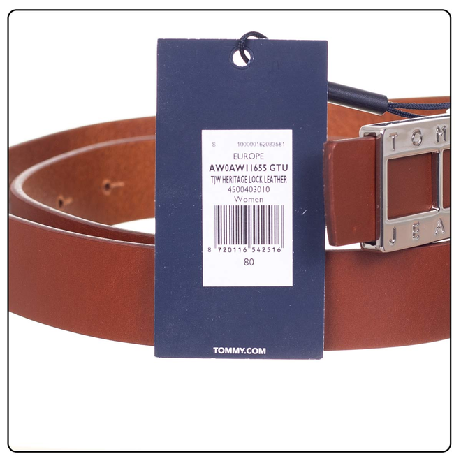 TOMMY HILFIGER DAMSKI PASEK DO SPODNI TJW HERITAGE LOCK LEATHER BROWN AW0AW11655 GTU