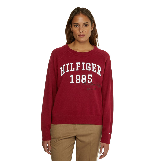 TOMMY HILFIGER DAMSKI SWETER HERITAGE VARSITY C-NK SWEATER CLARET WW0WW36700 XJS