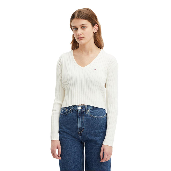 TOMMY HILFIGER DAMSKI SWETER TJW REG RIB VNECK SWEATER ECRU DW0DW14253 YBL