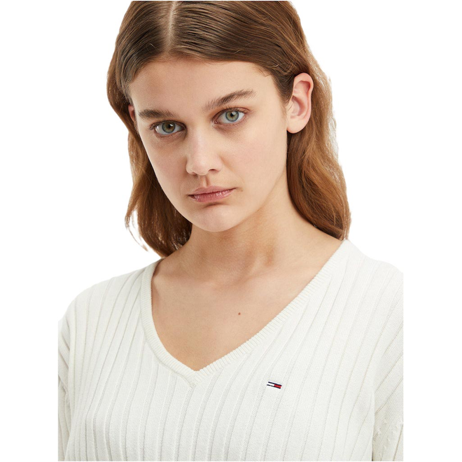 TOMMY HILFIGER DAMSKI SWETER TJW REG RIB VNECK SWEATER ECRU DW0DW14253 YBL