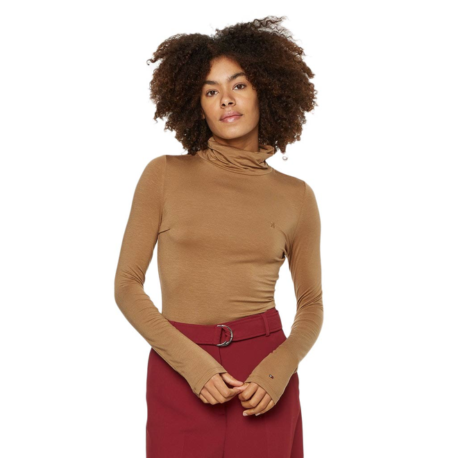 TOMMY HILFIGER DAMSKI GOLF SLIM SOFT TENCEL ROLL NECK TOP BRĄZOWY WW0WW36138 GW8