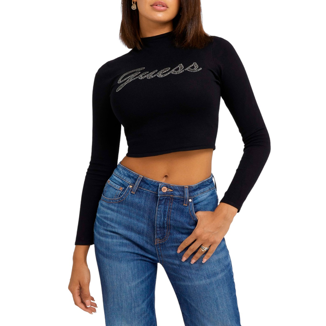 GUESS DAMSKI GOLF LS GUESS RHINESTONE CZARNY W3BR07Z2YK2 JBLK