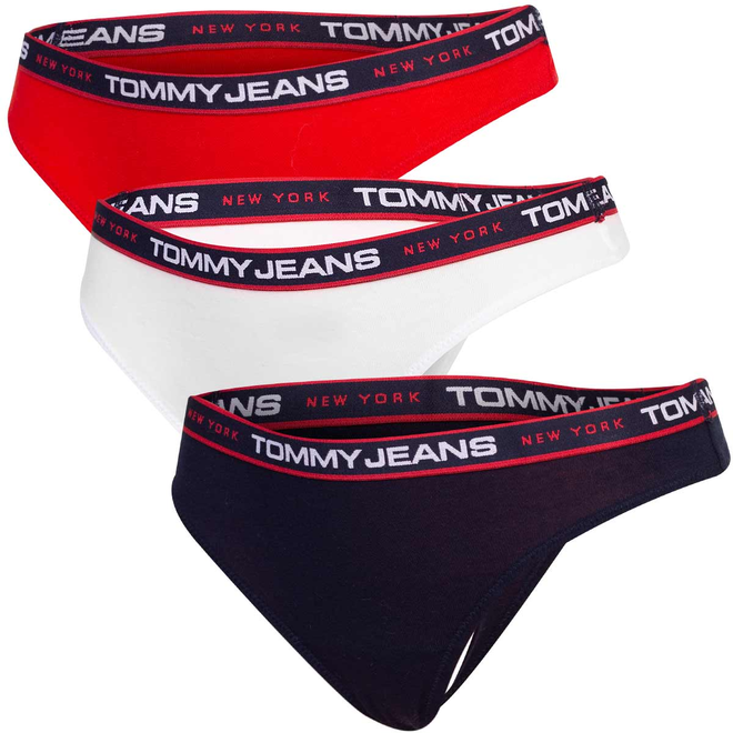 TOMMY HILFIGER STRINGI DAMSKIE MAJTKI 3P THONG CZARNE/BIAŁE/CZERWONE UW0UW04709 0WE