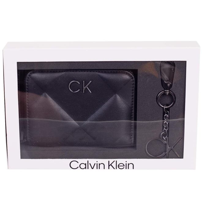 CALVIN KLEIN GIFTBOX BEZPIECZNY PORTFEL DAMSKI RE-LOCK + BRELOK CK QUILT WALLET MD CZARNY K60K611329 BAX