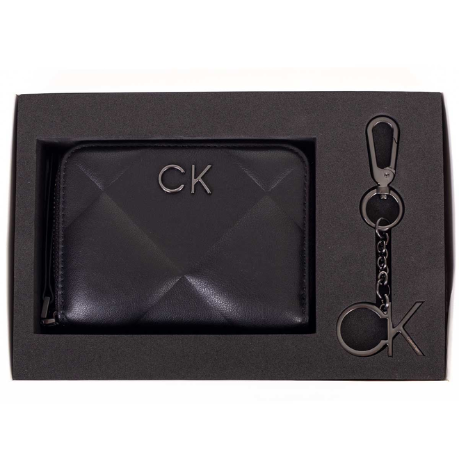 CALVIN KLEIN ZESTAW PORTFEL DAMSKI + BRELOK PREZENT GIFTBOX CK QUILT WALLET MD KEY CHAIN CZARNY K60K611329 BAX