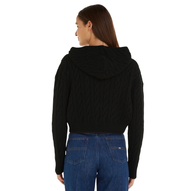 TOMMY HILFIGER DAMSKI SWETER TJW CENTER FLAG CABLE HOODIE CZARNY DW0DW16528 BDS