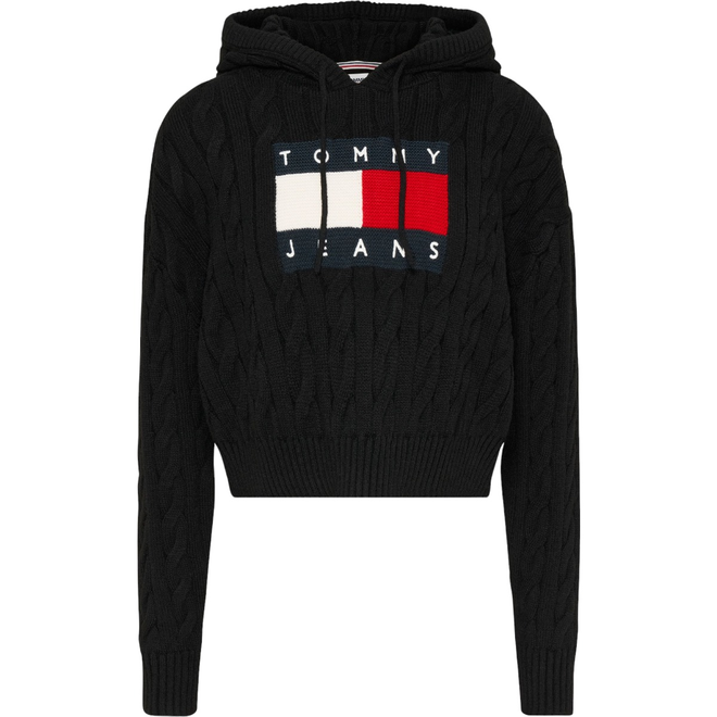 TOMMY HILFIGER DAMSKI SWETER TJW CENTER FLAG CABLE HOODIE CZARNY DW0DW16528 BDS