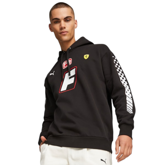PUMA BLUZA MĘSKA Z KAPTUREM FERRARI RACE GARAGE CREW HOODIE CZARNA 621119 01