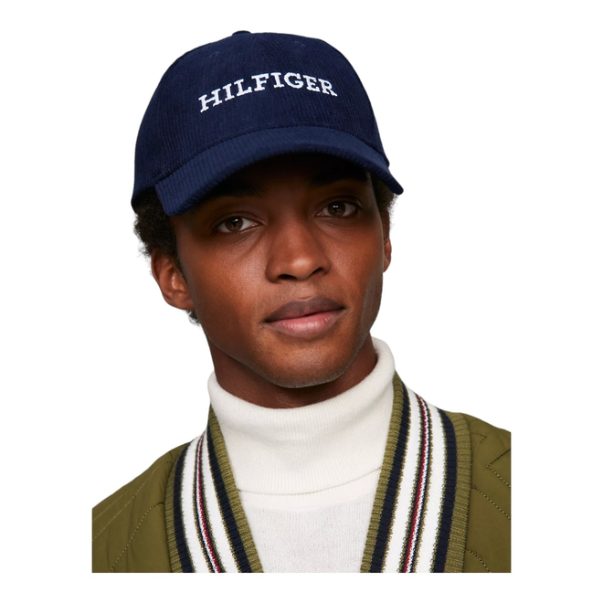 TOMMY HILFIGER CZAPKA Z DASZKIEM MONOTYPE CORDOROY CAP GRANATOWA AM0AM11990 DW6