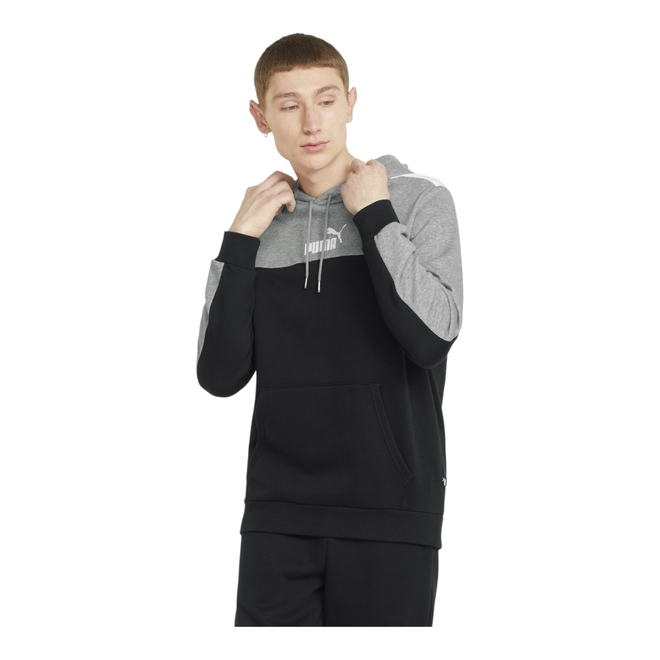 PUMA BLUZA MĘSKA Z KAPTUREM ESS+ BLOCK HOODIE FL CZARNO-SZARA 849036 01