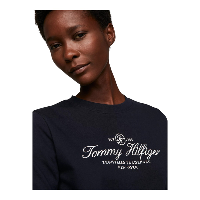 TOMMY HILFIGER KOSZULKA DAMSKA Z DŁUGIM RĘKAWEM REG HILFIGER SCRIPT C-NK LS GRANATOWA WW0WW40292 DW5