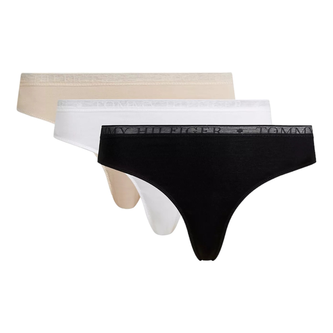TOMMY HILFIGER STRINGI DAMSKIE MAJTKI LACE THONG (EXT SIZES) 3P CZARNE/BIAŁE/BEŻOWE UW0UW04890 0XY