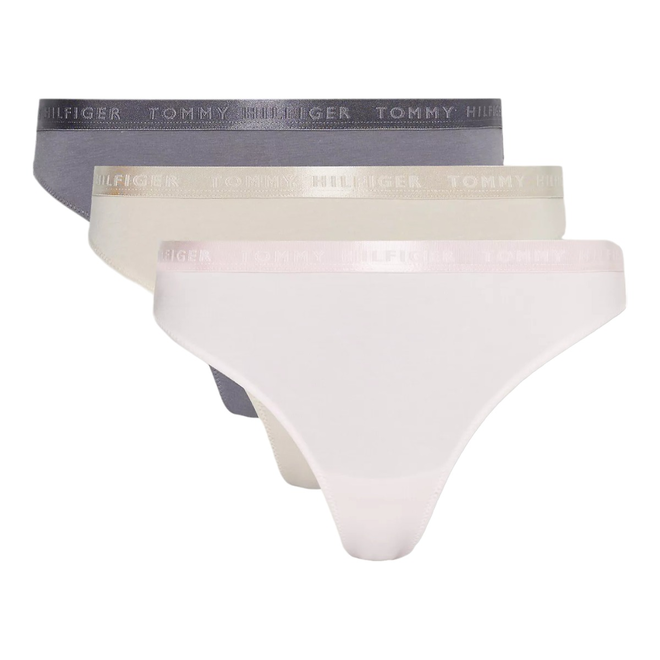 TOMMY HILFIGER STRINGI DAMSKIE MAJTKI THONG (EXT SIZES) 3P GRAFITOWE/BEŻOWE/RÓŻOWE UW0UW04480 0R4