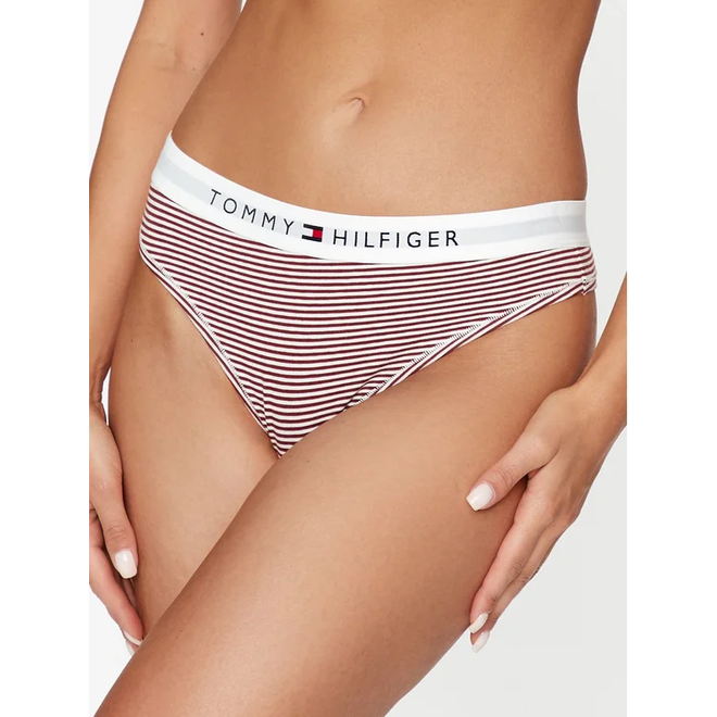 TOMMY HILFIGER STRINGI DAMSKIE MAJTKI 1P THONG BIAŁO-BORDOWE UW0UW04796 0BJ - Rozmiar: XS