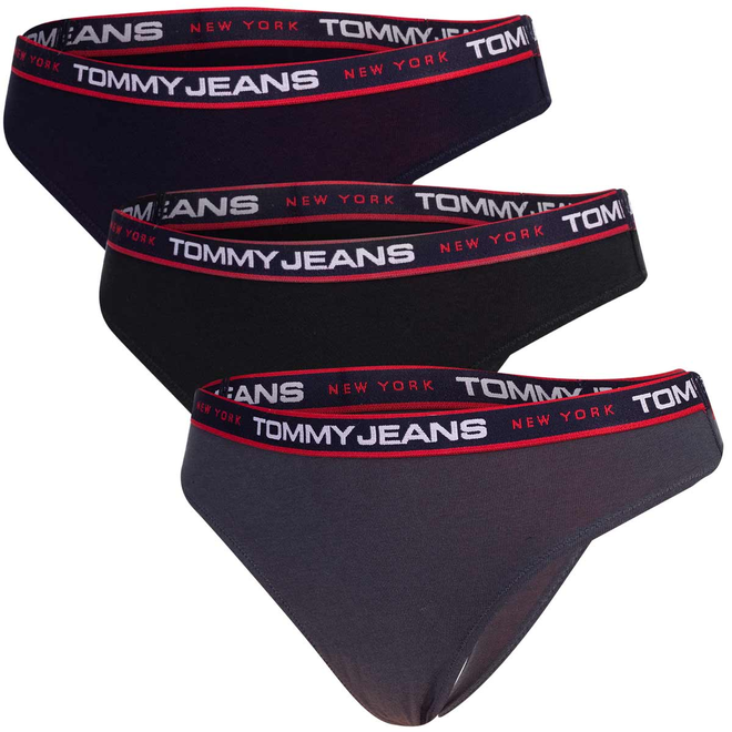TOMMY HILFIGER STRINGI DAMSKIE MAJTKI 3P THONG CZARNE/GRAFITOWE/GRANATOWE UW0UW04709 0VA