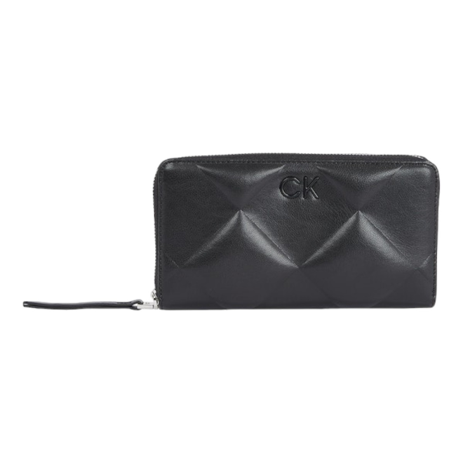 CALVIN KLEIN BEZPIECZNY PORTFEL DAMSKI QUILT LARGE ZIP AROUND WALLET CZARNY K60K611782 BEH
